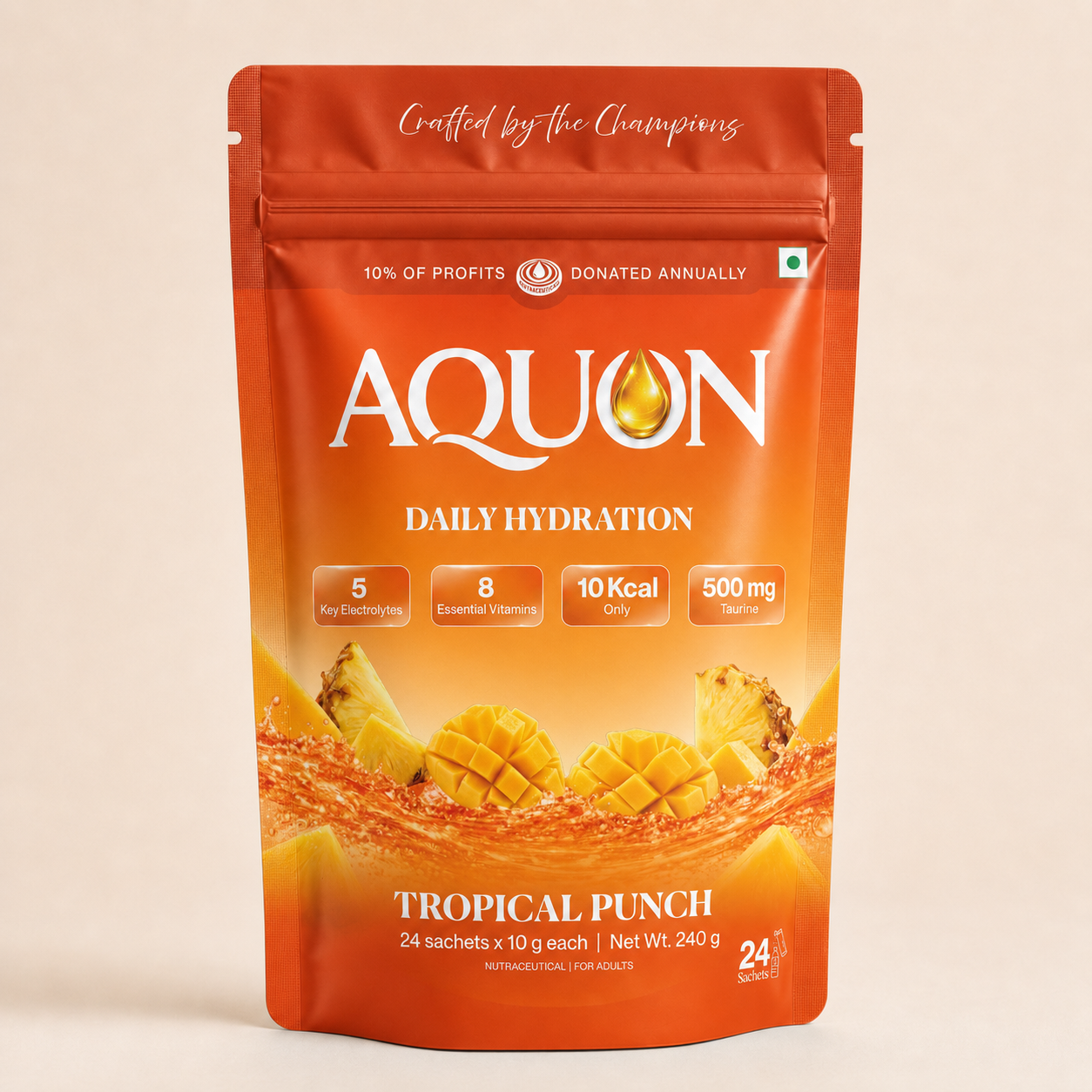 AQUON Tropical Punch daily hydration sachets