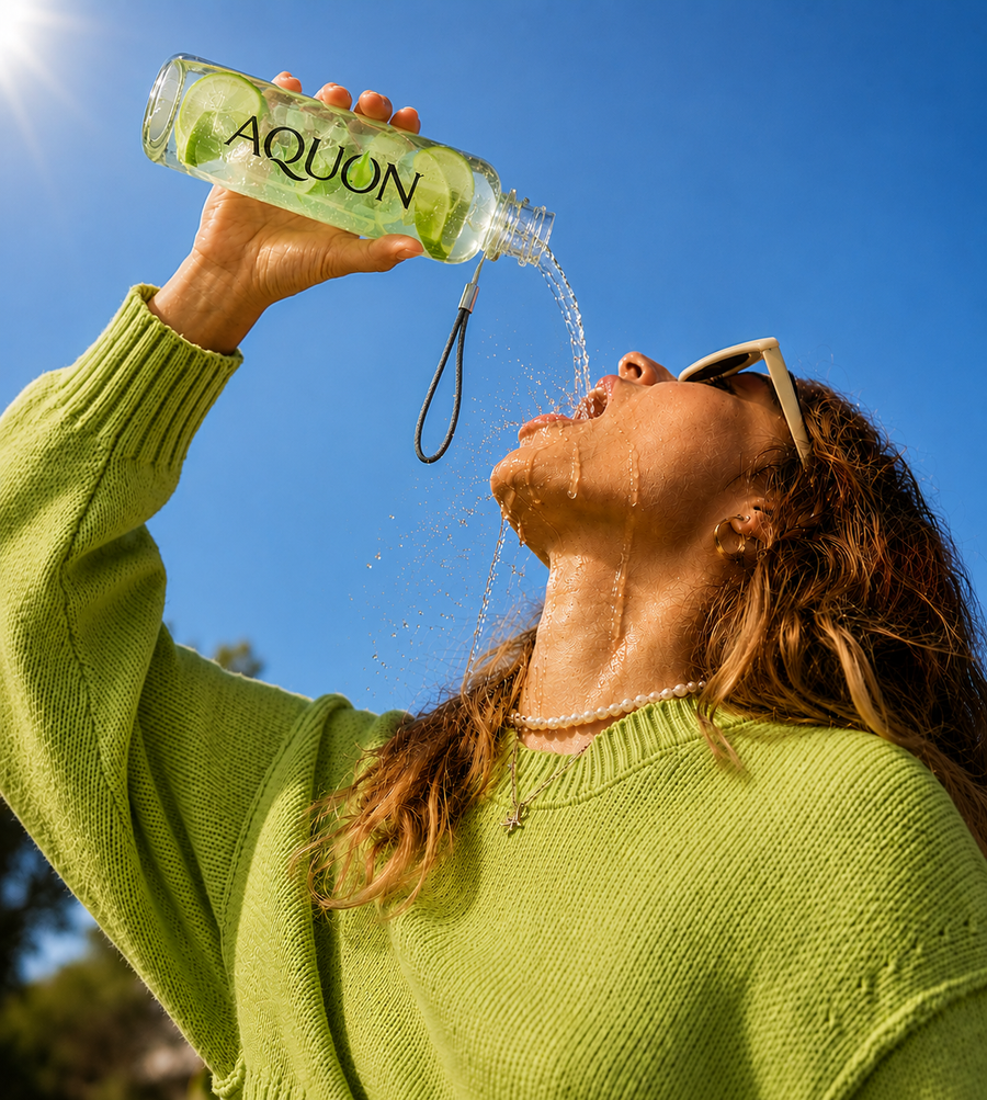 Woman drinking AQUON electrolyte hydration