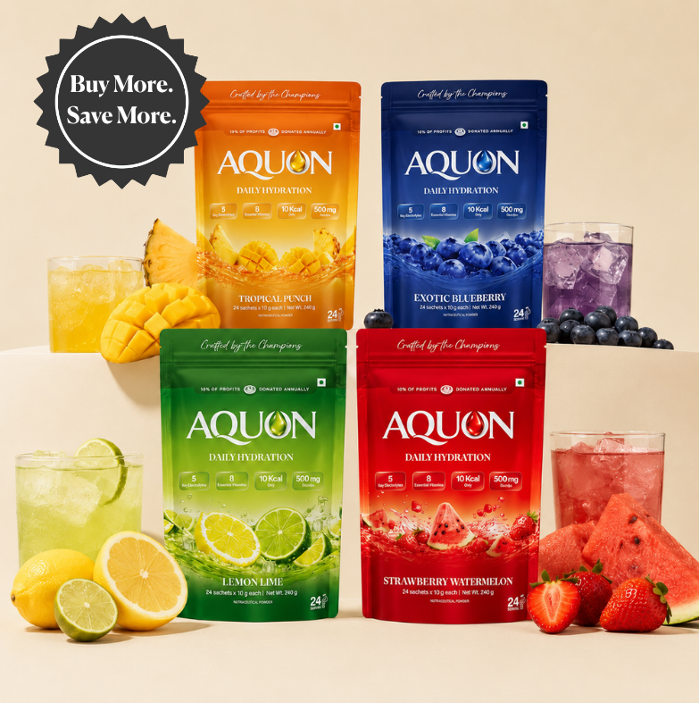 AQUON Daily Hydration bundle, Pack of 24 electrolyte sachets in all four flavours