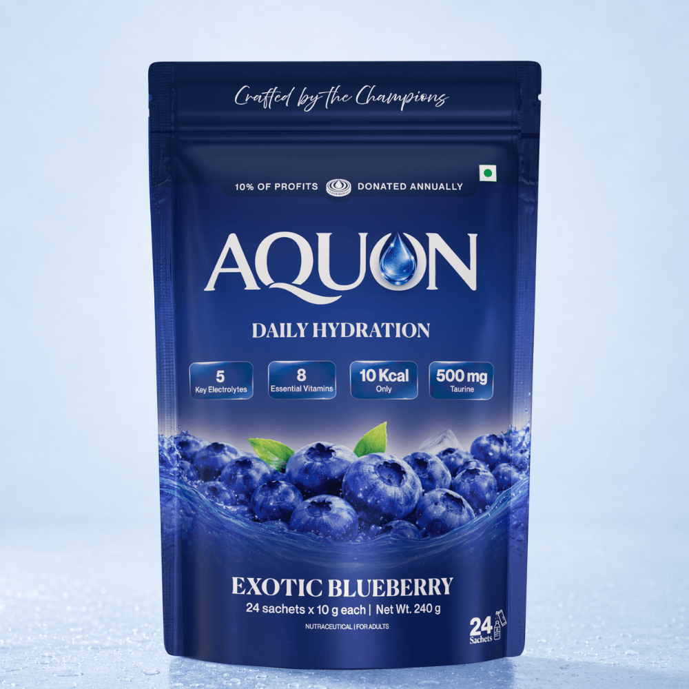 AQUON Daily Hydration Exotic Blueberry electrolyte drink pouch, pack of 24 sachets