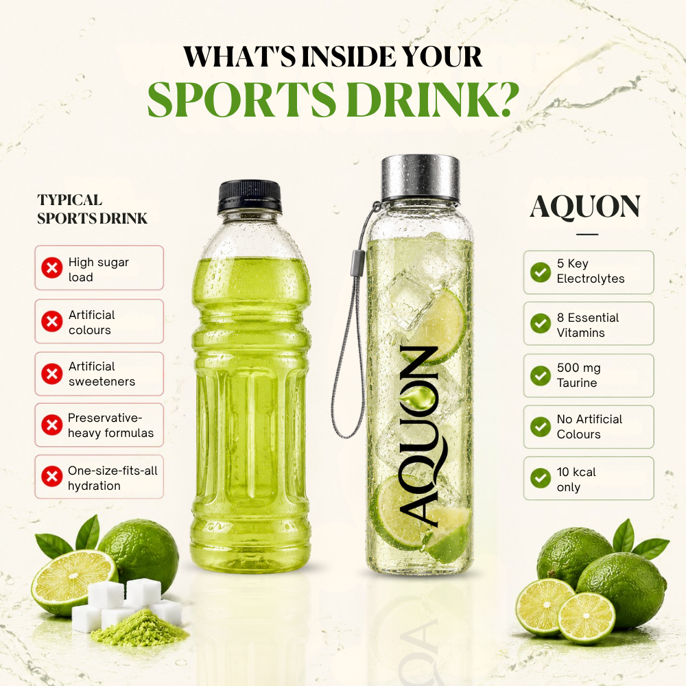AQUON electrolyte hydration compared with a typical high-sugar sports drink