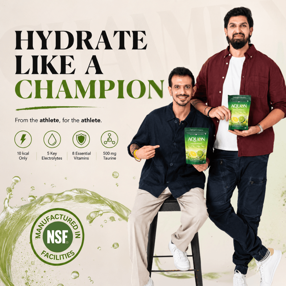 AQUON co-founders Yuzvendra Chahal and Ishant Sharma with AQUON Lemon Lime daily hydration