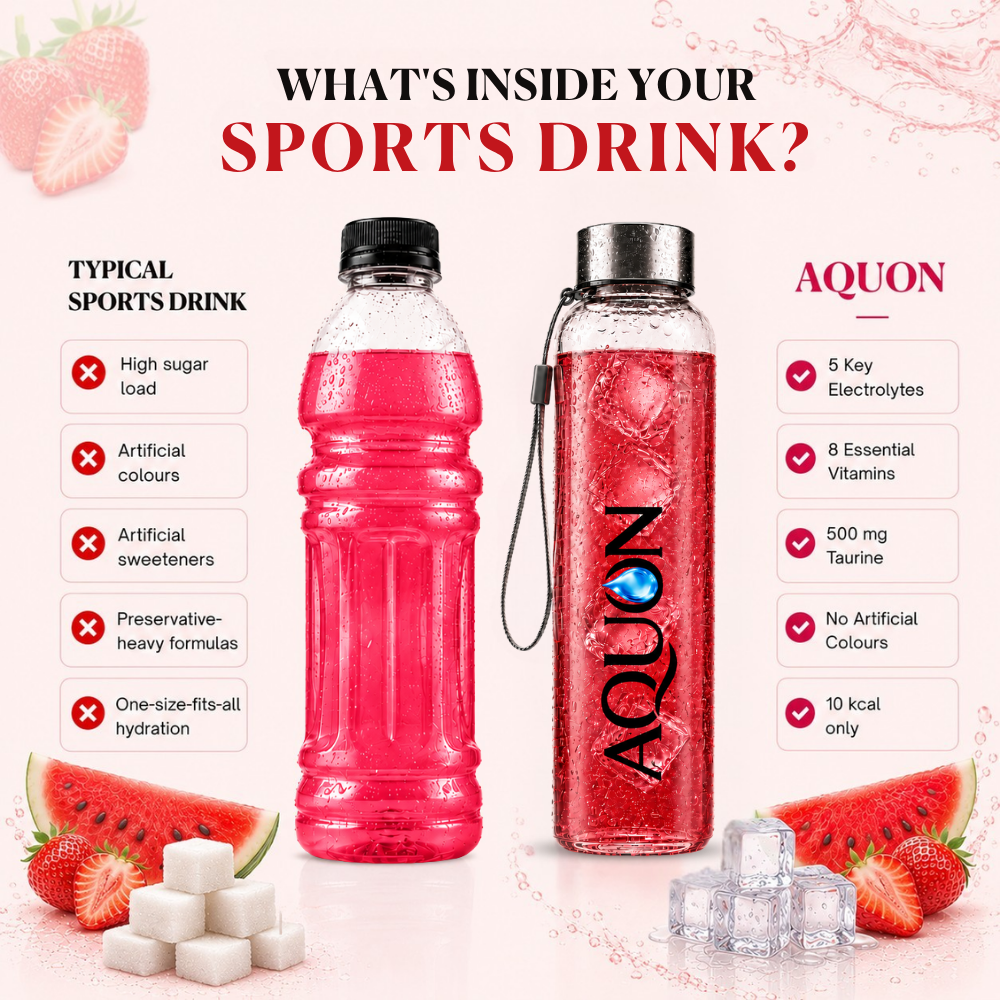 AQUON electrolyte hydration compared with a typical high-sugar sports drink