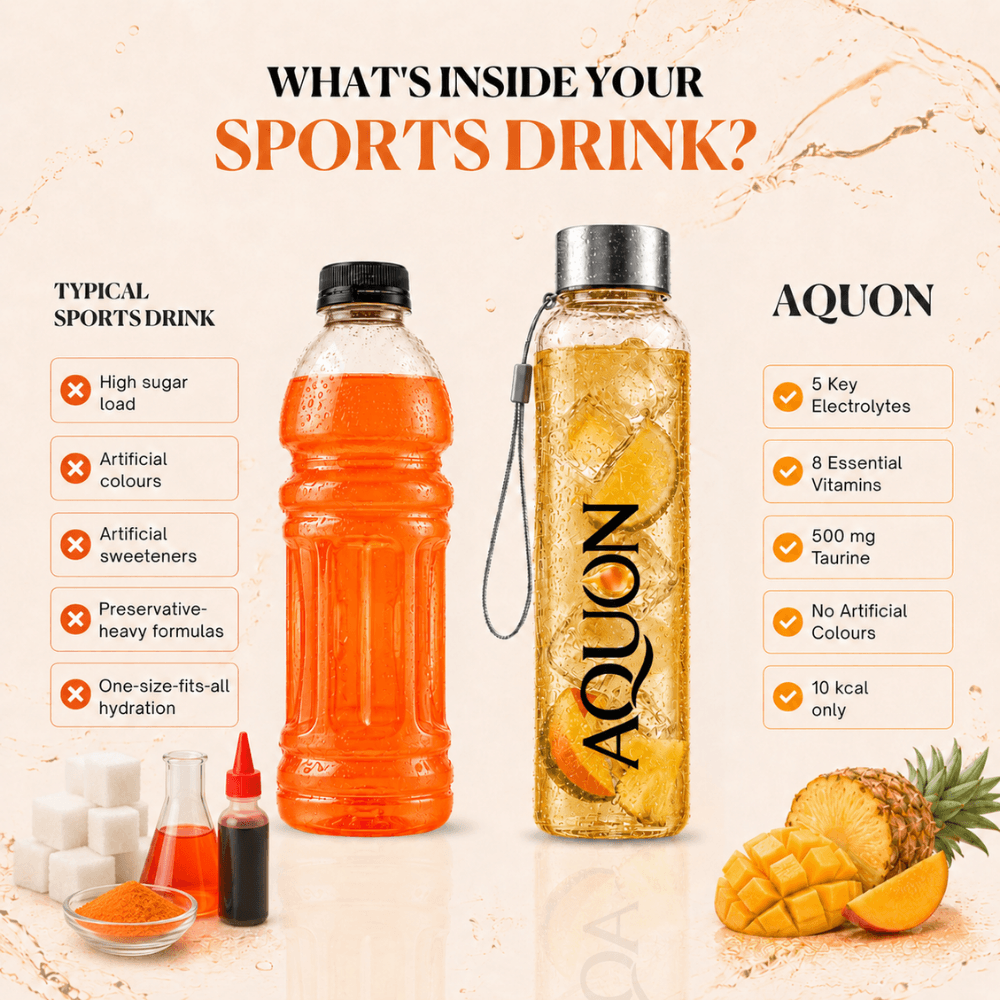 AQUON electrolyte hydration compared with a typical high-sugar sports drink